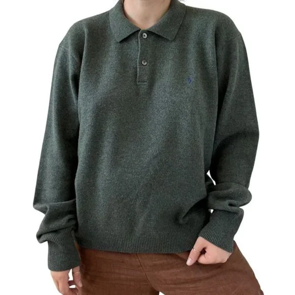 Vintage Mens 1990s Polo Ralph Lauren Lambswool Teal Green Collared